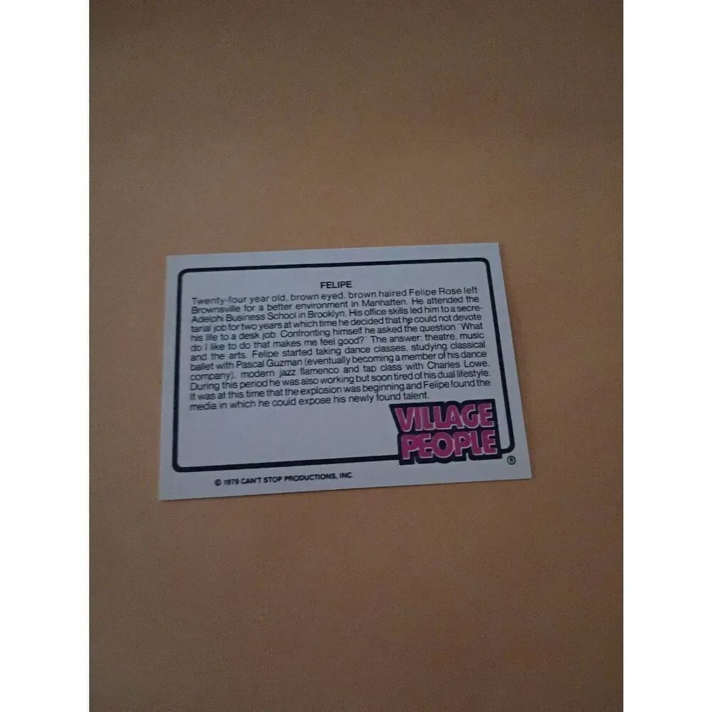 Vintage 1979 Village People Trading Card #28 Disco Era Vintage Music Collectible
